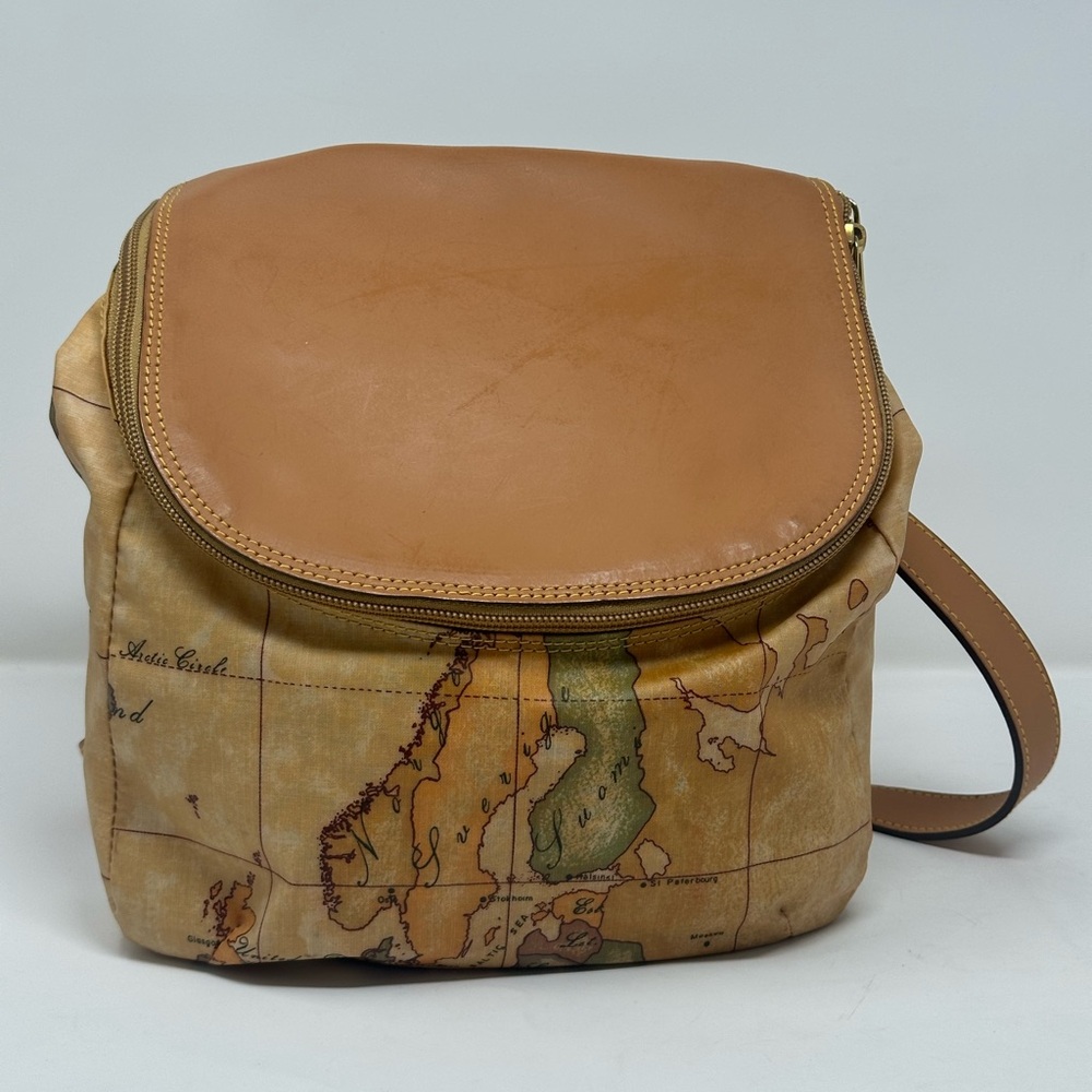 Alviero Martini Tan Geo Map Print Satchel With Leather Top
